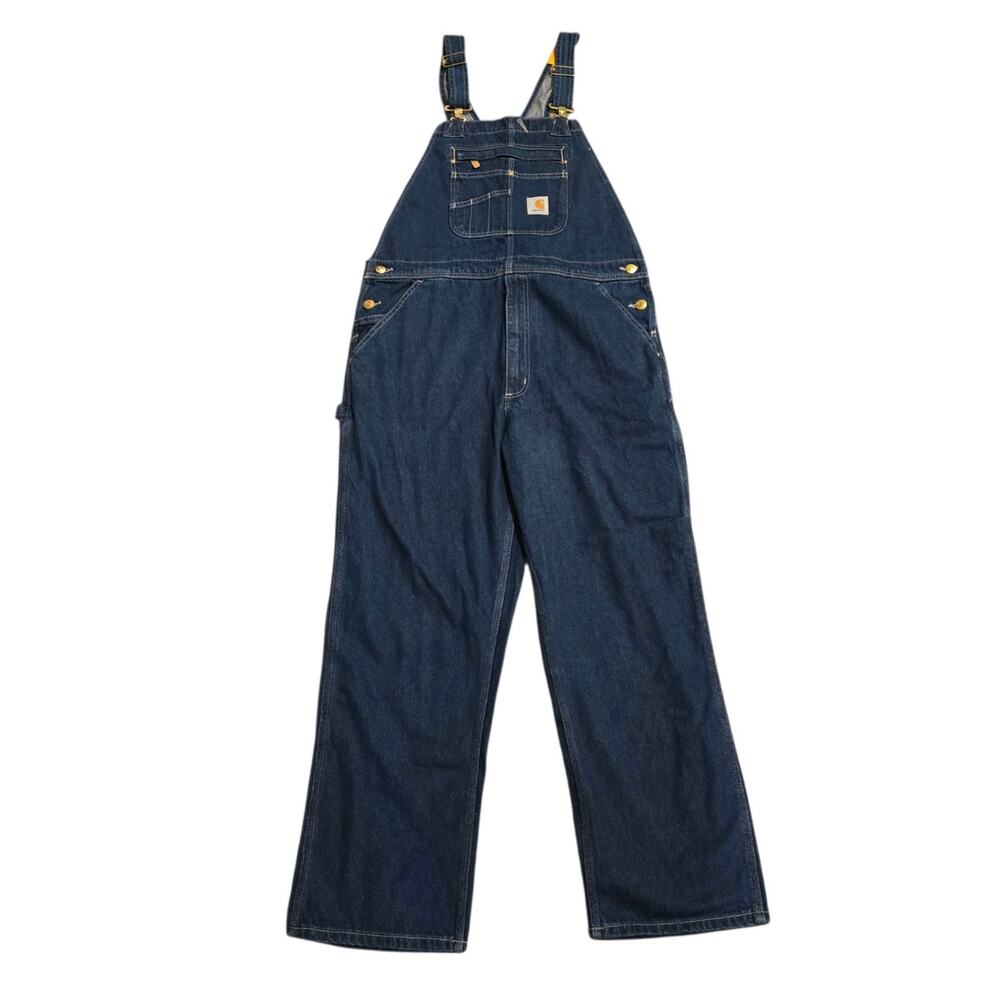 Carhartt Denim Bib Overalls Mens 36x30 R07 DST Blue Workwear Carpenter Dungarees